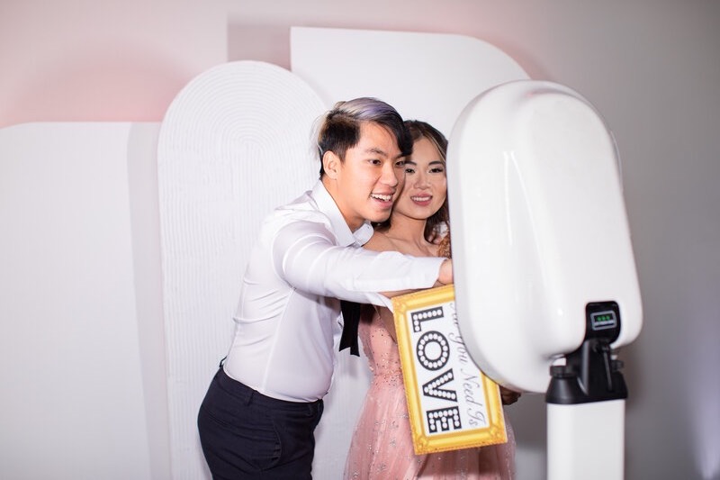 Group of guests with photo booth props